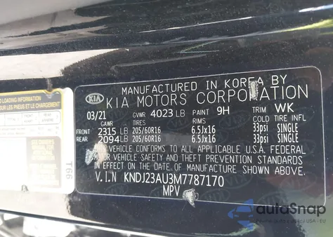 2021 Kia Soul Lx z USA, uszkodzony, nr VIN KNDJ23AU3M7787170